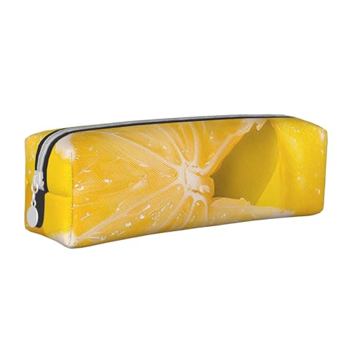 AQRJLPO Federmäppchen aus Leder, mit gelbem Zitronenmuster, niedliches Federmäppchen, Stifteetui, Schule, Schreibwaren, Organizer, Make-up-Tasche für Jungen, Mädchen, Studenten, weiß, Einheitsgröße von AQRJLPO
