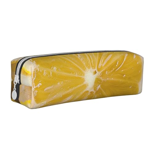 AQRJLPO Federmäppchen aus Leder, mit gelbem Zitronenmuster, niedliches Federmäppchen, Stifteetui, Schule, Schreibwaren, Organizer, Make-up-Tasche für Jungen, Mädchen, Studenten, weiß, Einheitsgröße von AQRJLPO