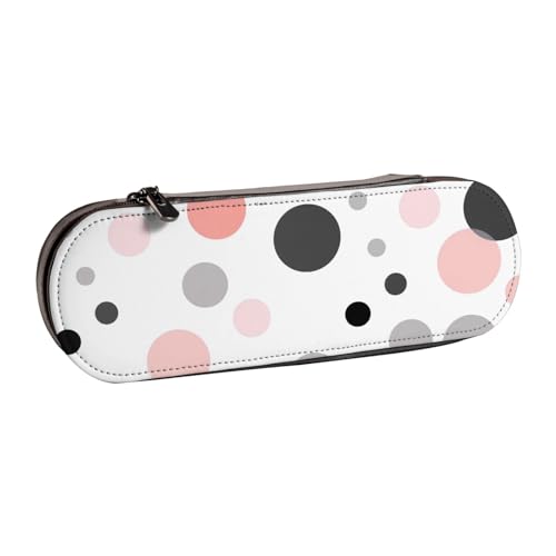 AQRJLPO Federmäppchen aus Leder, modernes Punktemuster, Organizer, Mehrzweck-Reise-Kosmetiktasche, Reißverschluss, Schreibtisch-Aufbewahrungsbox, kompaktes Geschenk für Schule, Büro, Reisen, Schwarz von AQRJLPO