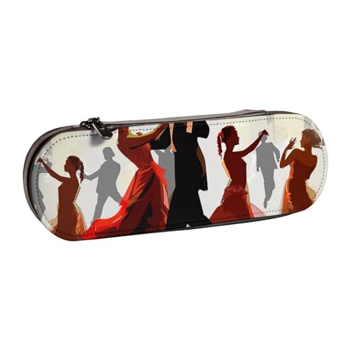 AQRJLPO Federmäppchen aus Leder für Ballsaal, Tanz, multifunktional, Reise-Kosmetiktasche, Reißverschluss, Schreibtisch-Aufbewahrungsbox, kompaktes Geschenk für Schule, Büro, Reisen, Schwarz von AQRJLPO