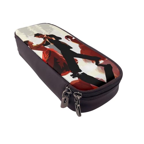 AQRJLPO Federmäppchen aus Leder für Ballsaal, Tanzdruck, Kosmetik-Organizer-Tasche mit Reißverschluss, wasserdicht, Schulbedarf, Reise-Make-up-Tasche, Schreibwaren-Geschenk für Studenten, Frauen von AQRJLPO