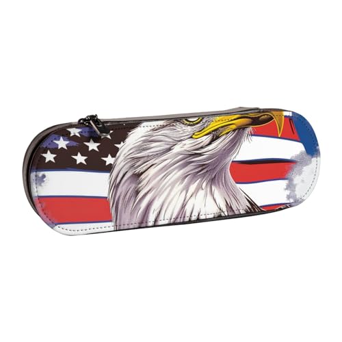 AQRJLPO Federmäppchen aus Leder mit Adler mit USA-Flagge, vielseitig verwendbar, Reise-Kosmetiktasche, Reißverschluss, Schreibtisch-Aufbewahrungsbox, kompaktes Geschenk für Schule, Büro, Reisen von AQRJLPO