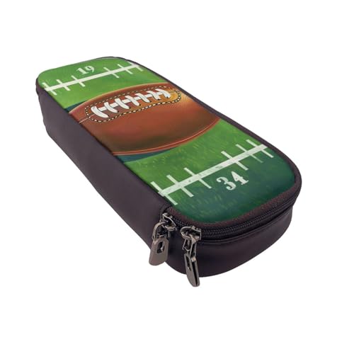 AQRJLPO Federmäppchen aus Leder mit American Football Feld- und Ball-Aufdruck, Kosmetik-Organizer-Tasche mit Reißverschluss, wasserdicht, Schulbedarf, Reise-Make-up-Tasche, Schreibwaren-Geschenk für von AQRJLPO