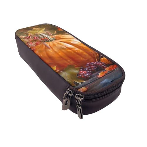 AQRJLPO Federmäppchen aus Leder mit Aufdruck "Happy Thanksgiving Day" und Kosmetik-Organizer-Tasche mit Reißverschluss, wasserdicht, für Schulbedarf, Reise-Make-up-Tasche, Schreibwaren-Geschenk für von AQRJLPO