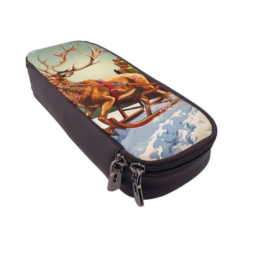 AQRJLPO Federmäppchen aus Leder mit Aufdruck "Merry Christmas Day" und Kosmetik-Organizer-Tasche mit Reißverschluss, wasserdicht, für Schulbedarf, Reise-Make-up-Tasche, Schreibwaren-Geschenk für von AQRJLPO