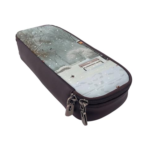 AQRJLPO Federmäppchen aus Leder mit Aufdruck "Snow Falling in The Park" und Kosmetik-Organizer-Tasche mit Reißverschluss, wasserdicht, für Schulbedarf, Reise-Make-up-Tasche, Schreibwaren-Geschenk für von AQRJLPO