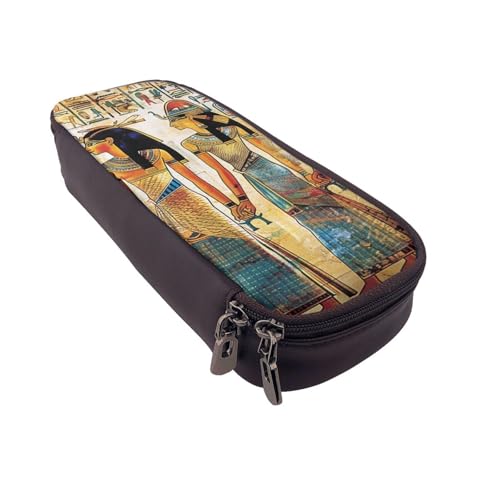 AQRJLPO Federmäppchen aus Leder mit Aufdruck "Women in Ancient Egypt Prints" und Kosmetik-Organizer-Tasche mit Reißverschluss – wasserdichte Schulbedarf, Reise-Make-up-Tasche, Schreibwaren-Geschenk von AQRJLPO