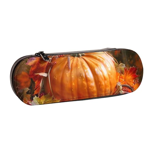 AQRJLPO Federmäppchen aus Leder mit Aufschrift "Happy Thanksgiving Day", vielseitig verwendbar, Reise-Kosmetiktasche, Reißverschluss, Schreibtisch-Aufbewahrungsbox, kompaktes Geschenk für Schule, Büro von AQRJLPO