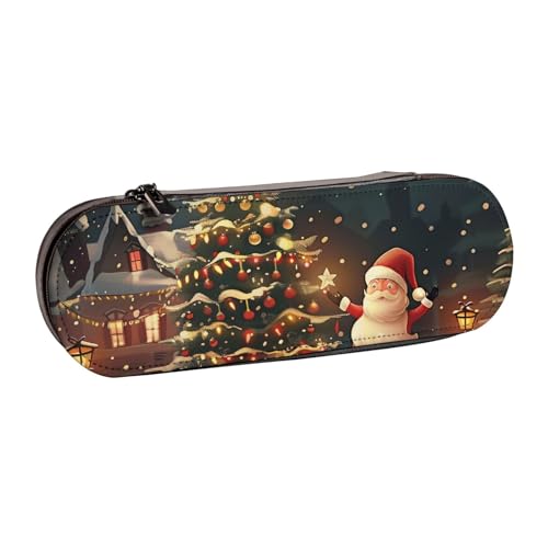AQRJLPO Federmäppchen aus Leder mit Aufschrift "Merry Christmas", multifunktional, Reise-Kosmetiktasche, Reißverschluss, Schreibtisch-Aufbewahrungsbox, kompaktes Geschenk für Schule, Büro, Reisen von AQRJLPO