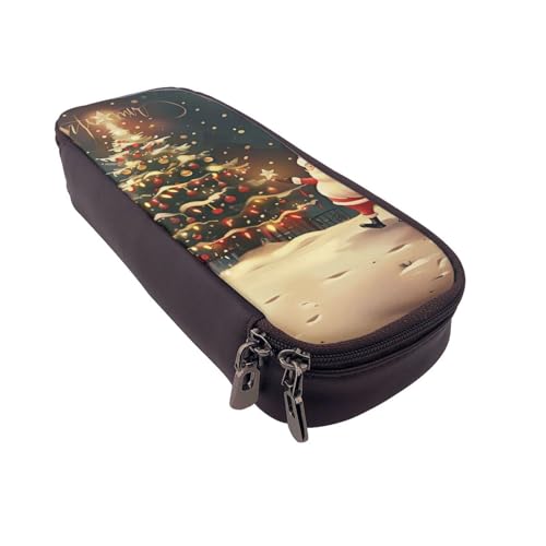 AQRJLPO Federmäppchen aus Leder mit Aufschrift "Merry Christmas" und Kosmetik-Organizer-Tasche mit Reißverschluss, wasserdicht, für Schulbedarf, Reise-Make-up-Tasche, Schreibwaren-Geschenk für von AQRJLPO