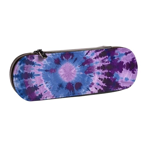 AQRJLPO Federmäppchen aus Leder mit Batikdruck, vielseitig verwendbar, Reise-Kosmetiktasche, Reißverschluss, Schreibtisch-Aufbewahrungsbox, kompaktes Geschenk für Schule, Büro, Reisen, Schwarz von AQRJLPO