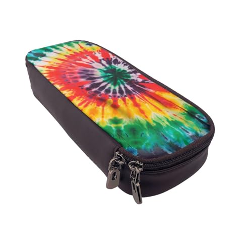 AQRJLPO Federmäppchen aus Leder mit Batikmuster und Hippie-Aufdruck, Kosmetik-Organizer-Tasche mit Reißverschluss, wasserdicht, Schulbedarf, Reise-Make-up-Tasche, Schreibwaren-Geschenk für Studenten von AQRJLPO