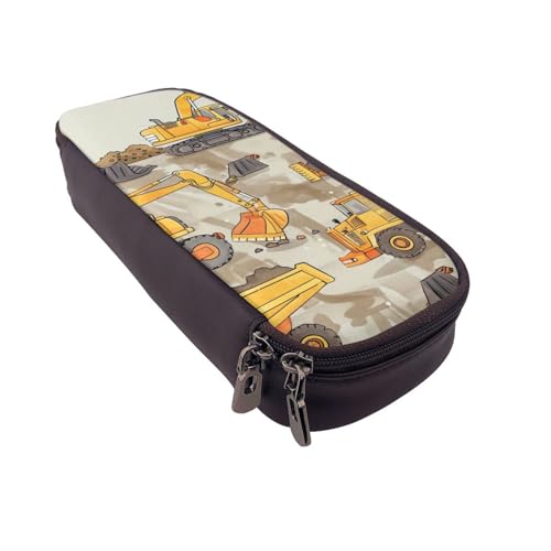AQRJLPO Federmäppchen aus Leder mit Bauwagen-Aufdruck, Kosmetik-Organizer-Tasche mit Reißverschluss, wasserdicht, Schulbedarf, Reise-Make-up-Tasche, Schreibwaren-Geschenk für Studenten, Frauen von AQRJLPO