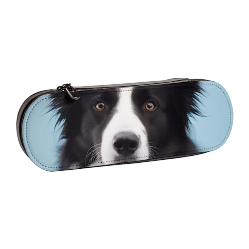 AQRJLPO Federmäppchen aus Leder mit Border Collie-Aufdruck, Mehrzweck-Reise-Kosmetiktasche, Reißverschluss, Schreibtisch-Aufbewahrungsbox, kompaktes Geschenk für Schule, Büro, Reisen, Schwarz von AQRJLPO