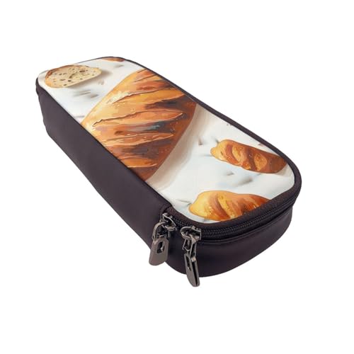 AQRJLPO Federmäppchen aus Leder mit Brotaufdruck, Kosmetik-Organizer-Tasche mit Reißverschluss, wasserdicht, Schulbedarf, Reise-Make-up-Tasche, Schreibwaren-Geschenk für Studenten, Frauen, Schwarz von AQRJLPO