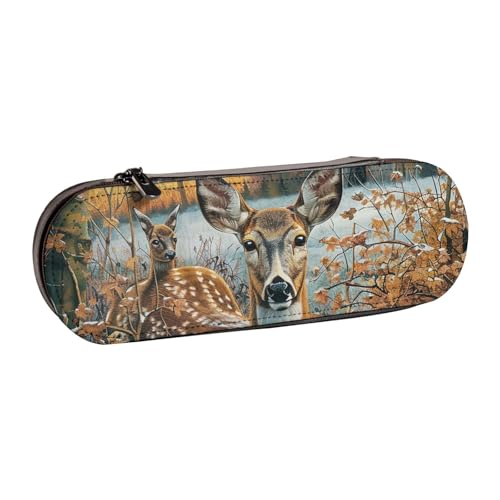 AQRJLPO Federmäppchen aus Leder mit Camouflage-Hirsch-Aufdruck, vielseitig verwendbar, Reise-Kosmetiktasche, Reißverschluss, Schreibtisch-Aufbewahrungsbox, kompaktes Geschenk für Schule, Büro, Reisen von AQRJLPO