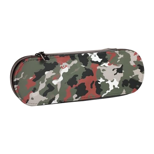 AQRJLPO Federmäppchen aus Leder mit Camouflage-Muster, vielseitig verwendbar, Reise-Kosmetiktasche, Reißverschluss, Schreibtisch-Aufbewahrungsbox, kompaktes Geschenk für Schule, Büro, Reisen, Schwarz von AQRJLPO