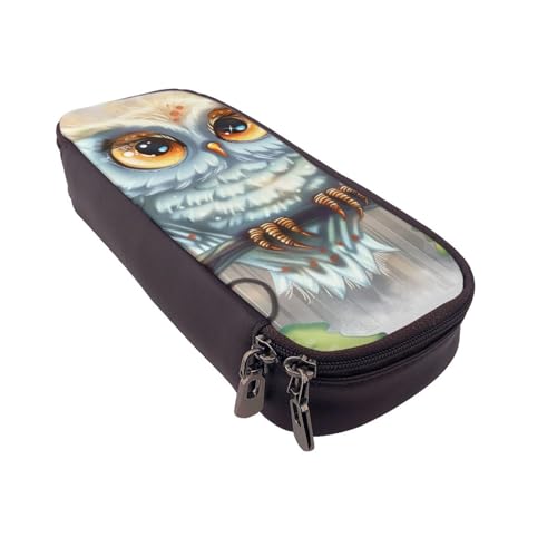 AQRJLPO Federmäppchen aus Leder mit Cartoon-Eulen-Aufdruck, Kosmetik-Organizer-Tasche mit Reißverschluss, wasserdicht, Schulbedarf, Reise-Make-up-Tasche, Schreibwaren-Geschenk für Studenten, Frauen von AQRJLPO