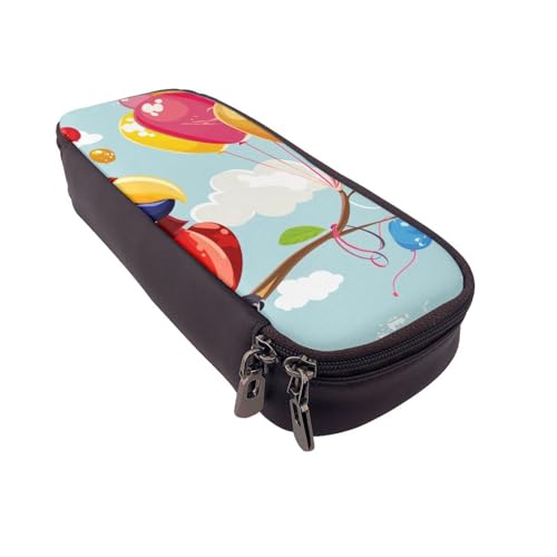 AQRJLPO Federmäppchen aus Leder mit Cartoon-Papageien, der mit Luftballons spielt, Kosmetik-Organizer-Tasche mit Reißverschluss, wasserdicht, für Schulbedarf, Reise-Make-up-Tasche von AQRJLPO