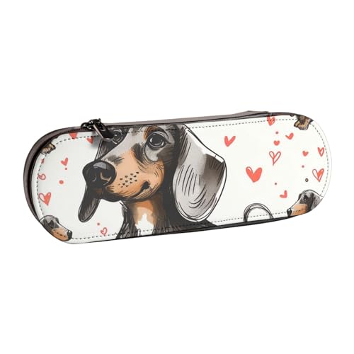 AQRJLPO Federmäppchen aus Leder mit Dackel-Aufdruck, vielseitig verwendbar, mit Reißverschluss, Schreibtisch-Aufbewahrungsbox, kompaktes Geschenk für Schule, Büro, Reisen, Schwarz , Einheitsgröße von AQRJLPO