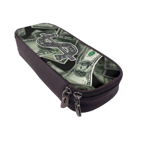 AQRJLPO Federmäppchen aus Leder mit Dollarzeichen und Gelddrucken, Kosmetik-Organizer-Tasche mit Reißverschluss, wasserdicht, für Schulbedarf, Reise-Make-up-Tasche, Schreibwaren-Geschenk für Studenten von AQRJLPO