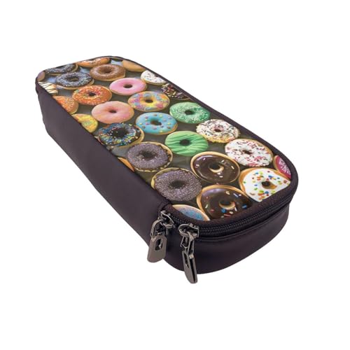 AQRJLPO Federmäppchen aus Leder mit Donut-Aufdruck, Kosmetik-Organizer-Tasche mit Reißverschluss, wasserdicht, Schulbedarf, Reise-Make-up-Tasche, Schreibwaren-Geschenk für Studenten, Frauen, Schwarz von AQRJLPO