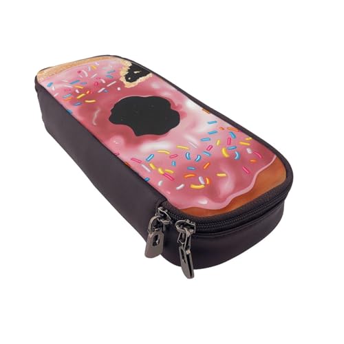 AQRJLPO Federmäppchen aus Leder mit Donut-Aufdruck, Kosmetik-Organizer-Tasche mit Reißverschluss, wasserdicht, Schulbedarf, Reise-Make-up-Tasche, Schreibwaren-Geschenk für Studenten, Frauen, Schwarz von AQRJLPO