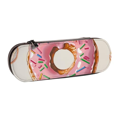 AQRJLPO Federmäppchen aus Leder mit Donut-Aufdruck, vielseitig verwendbar, Reise-Kosmetiktasche, Reißverschluss, Schreibtisch-Aufbewahrungsbox, kompaktes Geschenk für Schule, Büro, Reisen, Schwarz von AQRJLPO
