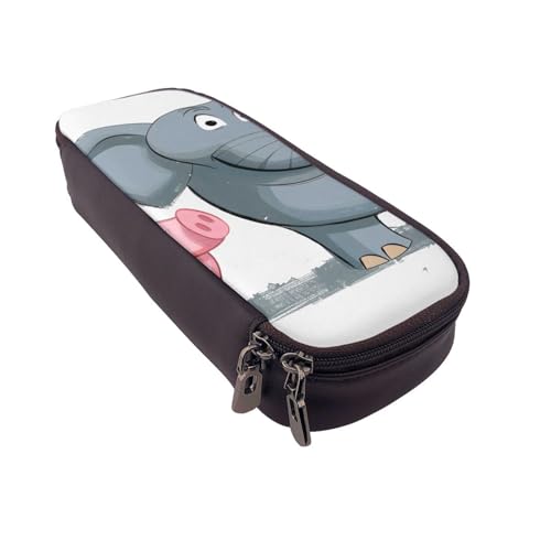 AQRJLPO Federmäppchen aus Leder mit Elefanten- und Schweinchen-Aufdruck, Kosmetik-Organizer-Tasche mit Reißverschluss, wasserdicht, Schulbedarf, Reise-Make-up-Tasche, Schreibwaren-Geschenk für von AQRJLPO