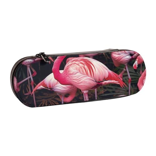 AQRJLPO Federmäppchen aus Leder mit Flamingo-Druck, vielseitig verwendbar, Reise-Kosmetiktasche, Reißverschluss, Schreibtisch-Aufbewahrungsbox, kompaktes Geschenk für Schule, Büro, Reisen, Schwarz von AQRJLPO