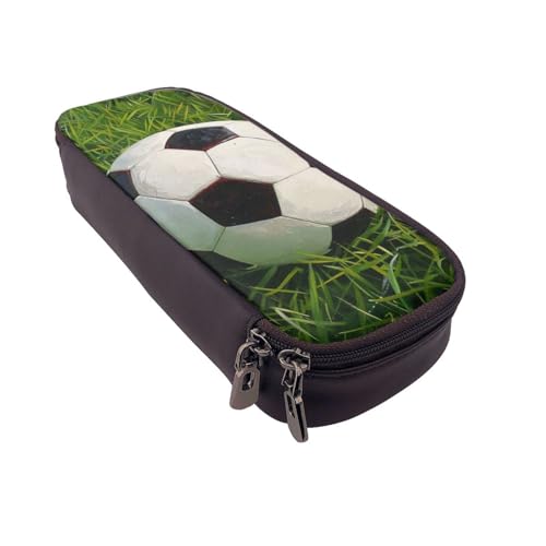 AQRJLPO Federmäppchen aus Leder mit Fußball-Aufdruck, Kosmetik-Organizer-Tasche mit Reißverschluss, wasserdicht, Schulbedarf, Reise-Make-up-Tasche, Schreibwaren-Geschenk für Studenten, Frauen, Schwarz von AQRJLPO