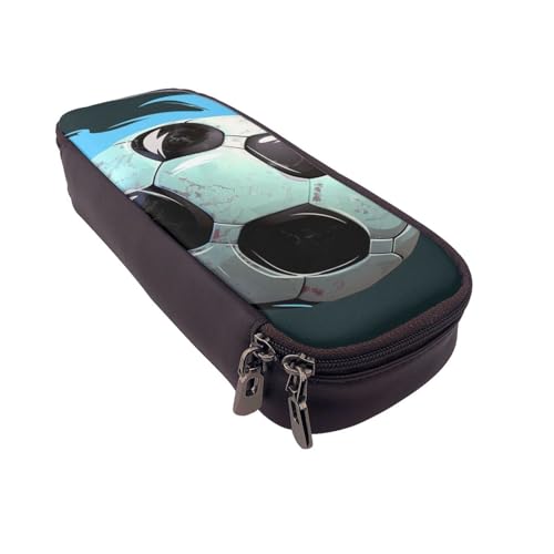 AQRJLPO Federmäppchen aus Leder mit Fußball-Aufdruck, Kosmetik-Organizer-Tasche mit Reißverschluss, wasserdicht, Schulbedarf, Reise-Make-up-Tasche, Schreibwaren-Geschenk für Studenten, Frauen, Schwarz von AQRJLPO