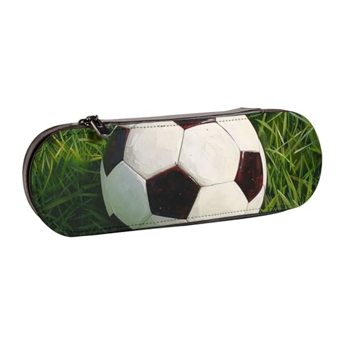 AQRJLPO Federmäppchen aus Leder mit Fußball-Motiv, vielseitig verwendbar, mit Reißverschluss, Schreibtisch-Aufbewahrungsbox, kompaktes Geschenk für Schule, Büro, Reisen, Schwarz , Einheitsgröße von AQRJLPO