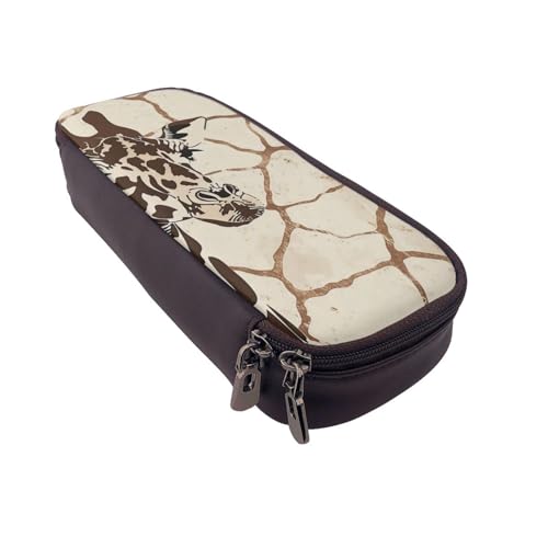 AQRJLPO Federmäppchen aus Leder mit Giraffen-Aufdruck, Kosmetik-Organizer-Tasche mit Reißverschluss, wasserdicht, Schulbedarf, Reise-Make-up-Tasche, Schreibwaren-Geschenk für Studenten, Frauen von AQRJLPO