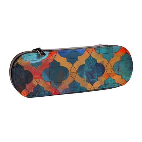 AQRJLPO Federmäppchen aus Leder mit Gittermuster, vielseitig verwendbar, Reise-Kosmetiktasche, Reißverschluss, Schreibtisch-Aufbewahrungsbox, kompaktes Geschenk für Schule, Büro, Reisen, Schwarz von AQRJLPO