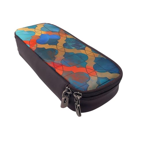 AQRJLPO Federmäppchen aus Leder mit Gittermuster und Kosmetik-Organizer-Tasche mit Reißverschluss, wasserdicht, für Schulbedarf, Reise-Make-up-Tasche, Schreibwaren-Geschenk für Studenten, Frauen von AQRJLPO