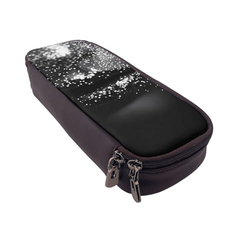 AQRJLPO Federmäppchen aus Leder mit Glitzer-Aufdruck, Kosmetik-Organizer-Tasche mit Reißverschluss, wasserdicht, Schulbedarf, Reise-Make-up-Tasche, Schreibwaren-Geschenk für Studenten, Frauen, Schwarz von AQRJLPO