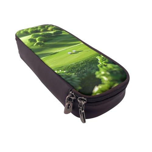 AQRJLPO Federmäppchen aus Leder mit Golfplatz-Aufdruck, Kosmetik-Organizer-Tasche mit Reißverschluss, wasserdicht, Schulbedarf, Reise-Make-up-Tasche, Schreibwaren-Geschenk für Studenten, Frauen von AQRJLPO