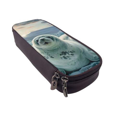 AQRJLPO Federmäppchen aus Leder mit Harfen-Siegel, Malerei, Tapetendruck, Kosmetik-Organizer-Tasche mit Reißverschluss, wasserdicht, Schulbedarf, Reise-Make-up-Tasche, Schreibwaren-Geschenk für von AQRJLPO