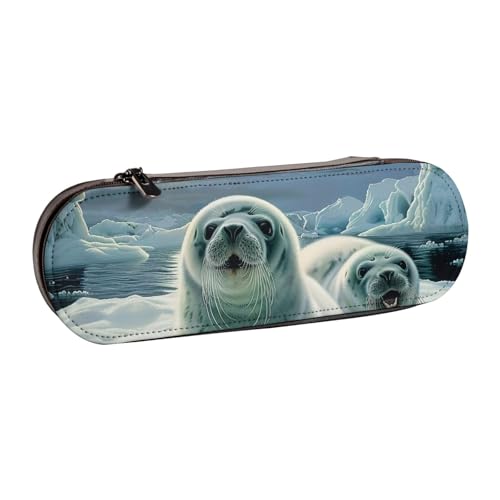 AQRJLPO Federmäppchen aus Leder mit Harfen-Siegel, Malerei, Tapetendruck, Organizer, Mehrzweck-Reise-Kosmetiktasche, Reißverschluss, Schreibtisch-Aufbewahrungsbox, kompaktes Geschenk für Schule, Büro von AQRJLPO