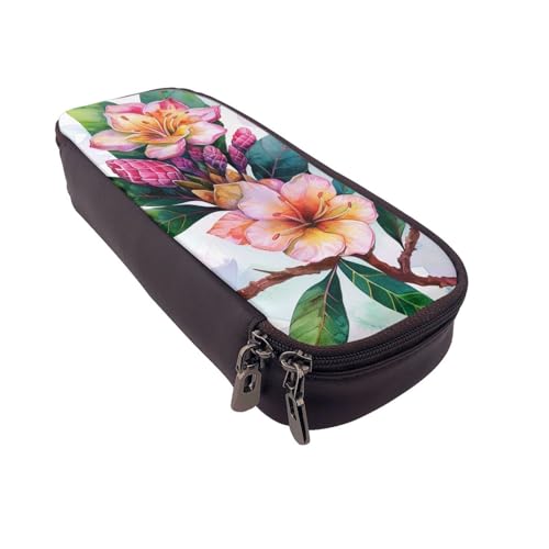 AQRJLPO Federmäppchen aus Leder mit Hawaii-Blumen-Kunstdruck, Kosmetik-Organizer-Tasche mit Reißverschluss, wasserdicht, Schulbedarf, Reise-Make-up-Tasche, Schreibwaren-Geschenk für Studenten, Frauen von AQRJLPO
