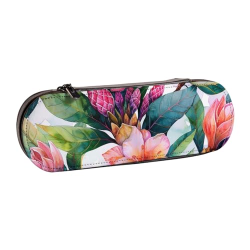 AQRJLPO Federmäppchen aus Leder mit Hawaii-Blumen-Kunstdruck, multifunktional, Reise-Kosmetiktasche, Reißverschluss, Schreibtisch-Aufbewahrungsbox, kompaktes Geschenk für Schule, Büro, Reisen, Schwarz von AQRJLPO