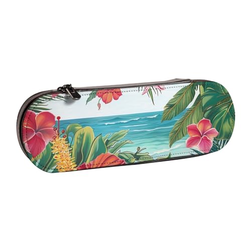 AQRJLPO Federmäppchen aus Leder mit Hawaii-Druck, multifunktional, Reise-Kosmetiktasche, Reißverschluss, Schreibtisch-Aufbewahrungsbox, kompaktes Geschenk für Schule, Büro, Reisen, Schwarz von AQRJLPO