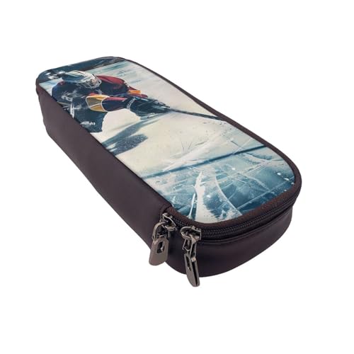 AQRJLPO Federmäppchen aus Leder mit Hockey-Sportaufdruck, Kosmetik-Organizer-Tasche mit Reißverschluss, wasserdicht, Schulbedarf, Reise-Make-up-Tasche, Schreibwaren-Geschenk für Studenten, Frauen von AQRJLPO
