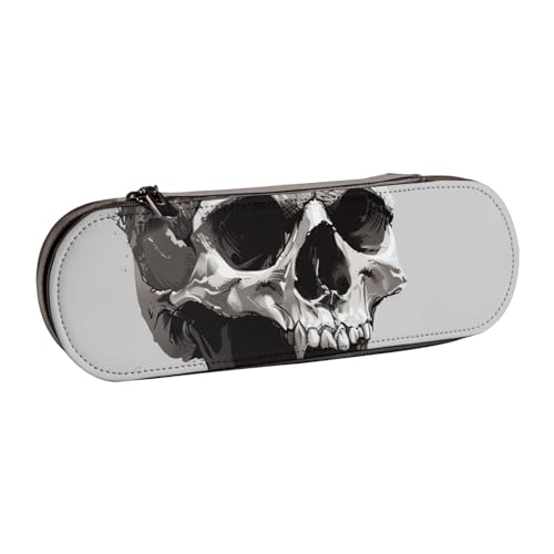 AQRJLPO Federmäppchen aus Leder mit Horror-Totenkopf-Aufdruck, vielseitig verwendbar, Reise-Kosmetiktasche, Reißverschluss, Schreibtisch-Aufbewahrungsbox, kompaktes Geschenk für Schule, Büro, Reisen von AQRJLPO