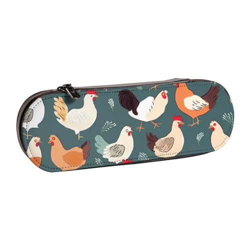 AQRJLPO Federmäppchen aus Leder mit Hühnermuster, vielseitig verwendbar, Reise-Kosmetiktasche, Reißverschluss, Schreibtisch-Aufbewahrungsbox, kompaktes Geschenk für Schule, Büro, Reisen, Schwarz von AQRJLPO