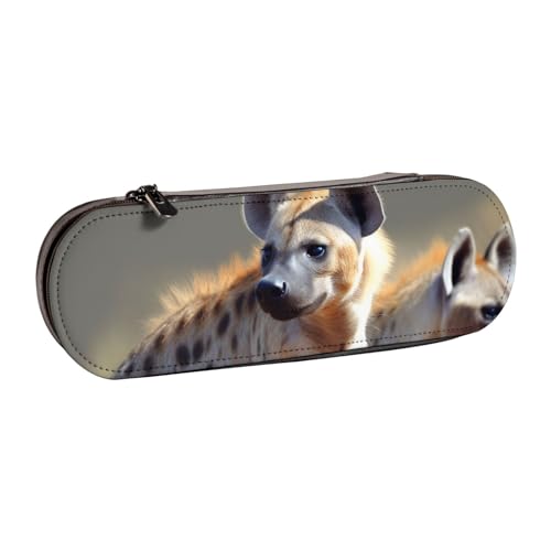 AQRJLPO Federmäppchen aus Leder mit Hyänen-Motiv, vielseitig verwendbar, Reise-Kosmetiktasche, Reißverschluss, Schreibtisch-Aufbewahrungsbox, kompaktes Geschenk für Schule, Büro, Reisen, Schwarz von AQRJLPO
