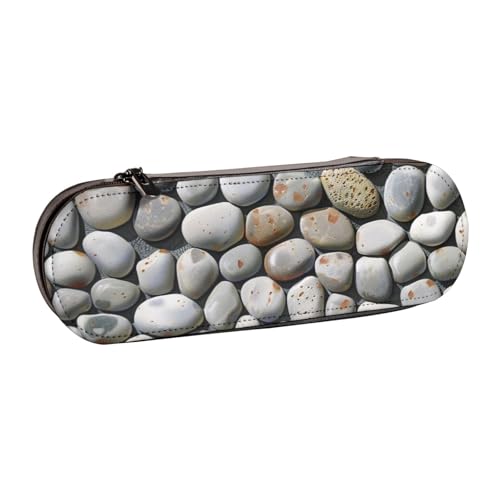 AQRJLPO Federmäppchen aus Leder mit Kieselstein-Druck, vielseitig verwendbar, Reise-Kosmetiktasche, Reißverschluss, Schreibtisch-Aufbewahrungsbox, kompaktes Geschenk für Schule, Büro, Reisen, Schwarz von AQRJLPO