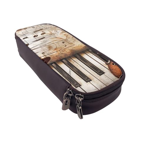 AQRJLPO Federmäppchen aus Leder mit Klavier-/Violinen-Aufdruck, Kosmetik-Organizer-Tasche mit Reißverschluss, wasserdicht, für Schulbedarf, Reise-Make-up-Tasche, Schreibwaren-Geschenk für Studenten von AQRJLPO