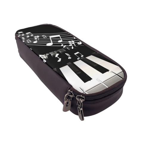 AQRJLPO Federmäppchen aus Leder mit Klaviertasten und Musiknoten-Aufdruck, Kosmetik-Organizer-Tasche mit Reißverschluss, wasserdicht, Schulbedarf, Reise-Make-up-Tasche, Schreibwaren-Geschenk für von AQRJLPO
